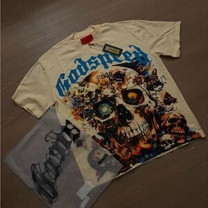 Graphic Skull T-Shirt with Blue and Orange Accents